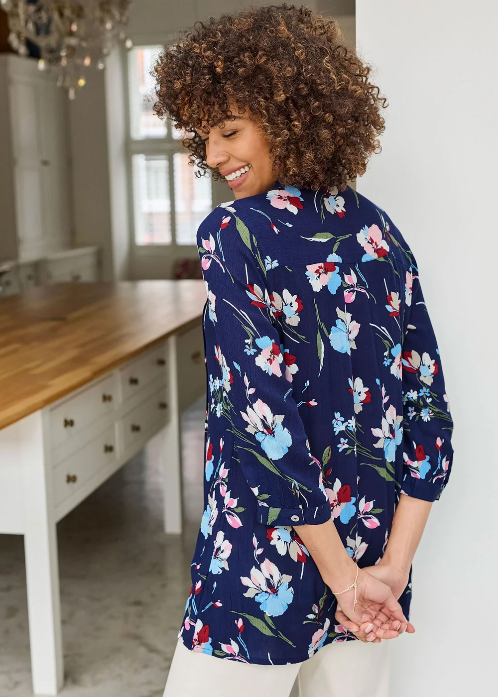 Cotton Traders Navy Printed Crinkle Tunic - 10 Image 2