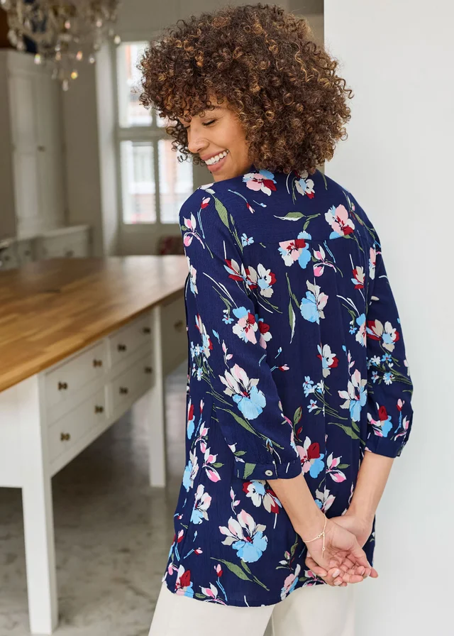 Cotton Traders Navy Printed Crinkle Tunic