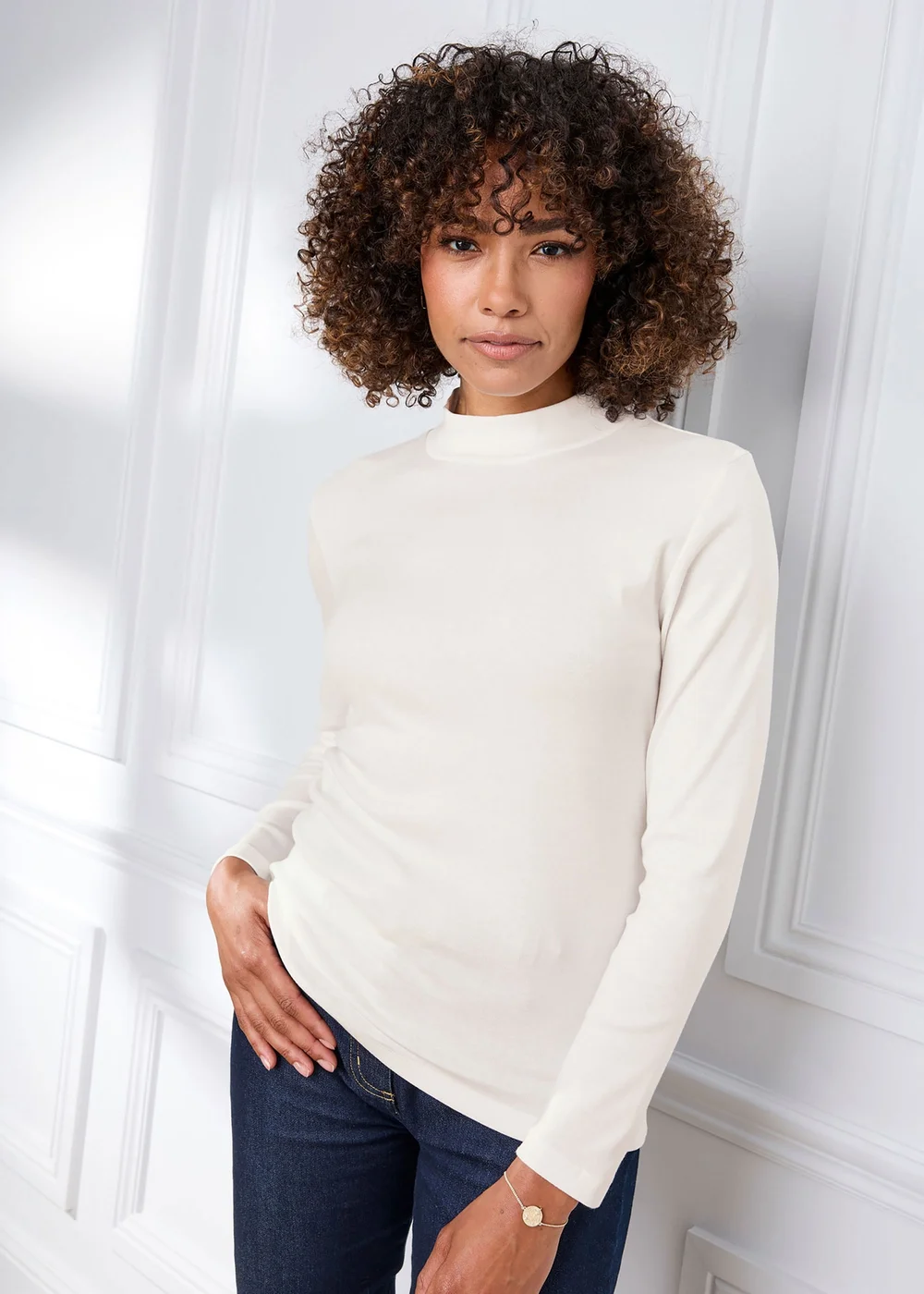 Cotton Traders Pale Cream Wrinkle Free Long Sleeve Turtleneck Top - 18 Image 2