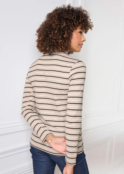 Cotton Traders Beige Marl Wrinkle Free Long Sleeve Stripe Turtleneck Top - 26 Image 3