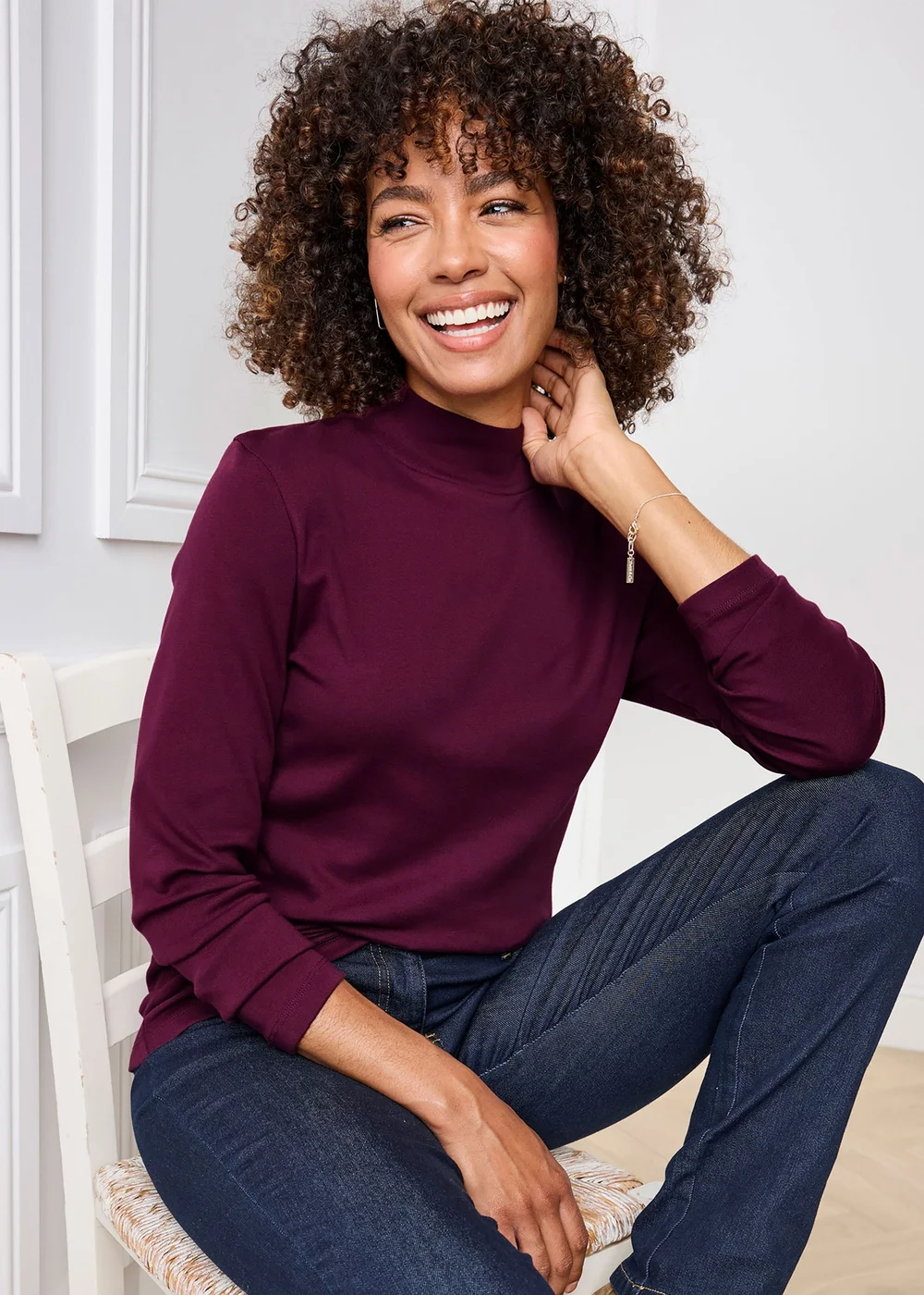 Cotton Traders Berry Wrinkle Free Long Sleeve Turtleneck Top - 10 Image 1