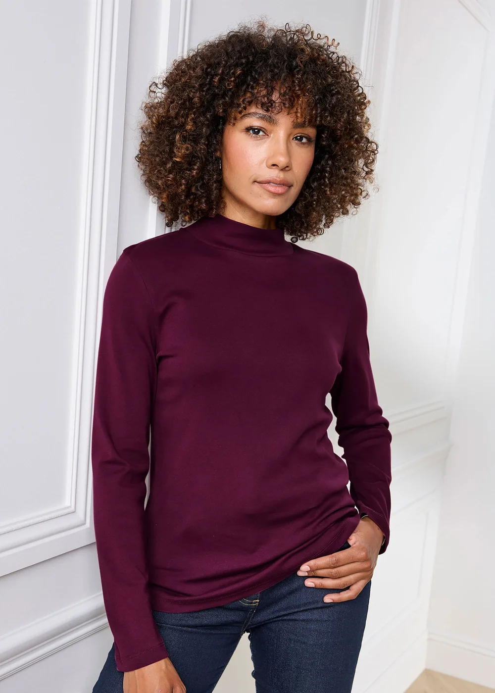 Cotton Traders Berry Wrinkle Free Long Sleeve Turtleneck Top - 10 Image 2
