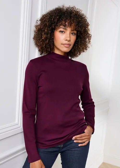 Cotton Traders Berry Wrinkle Free Long Sleeve Turtleneck Top - 10 Image 2