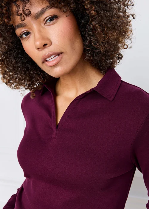 Cotton Traders Berry Wrinkle Free Long Sleeve Polo Shirt - 10 Image 4