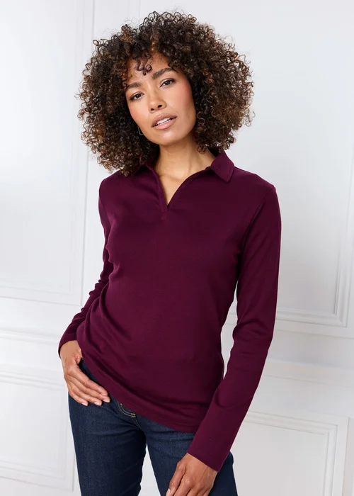 Cotton Traders Berry Wrinkle Free Long Sleeve Polo Shirt - 10 Image 2