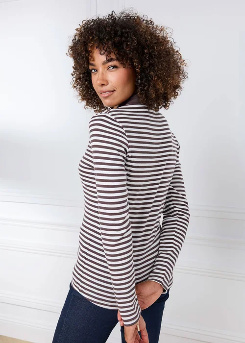 Cotton Traders Chocolate Wrinkle Free Long Sleeve Stripe Polo Shirt - 20 Image 3