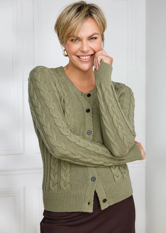 Cotton Traders Pale Green Cable Cardigan