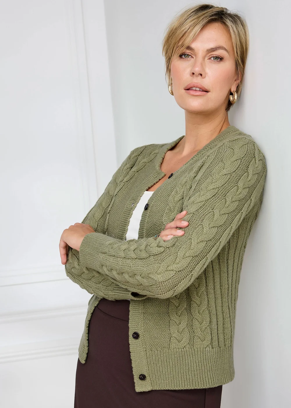 Cotton Traders Pale Green Cable Cardigan - 22 Image 2