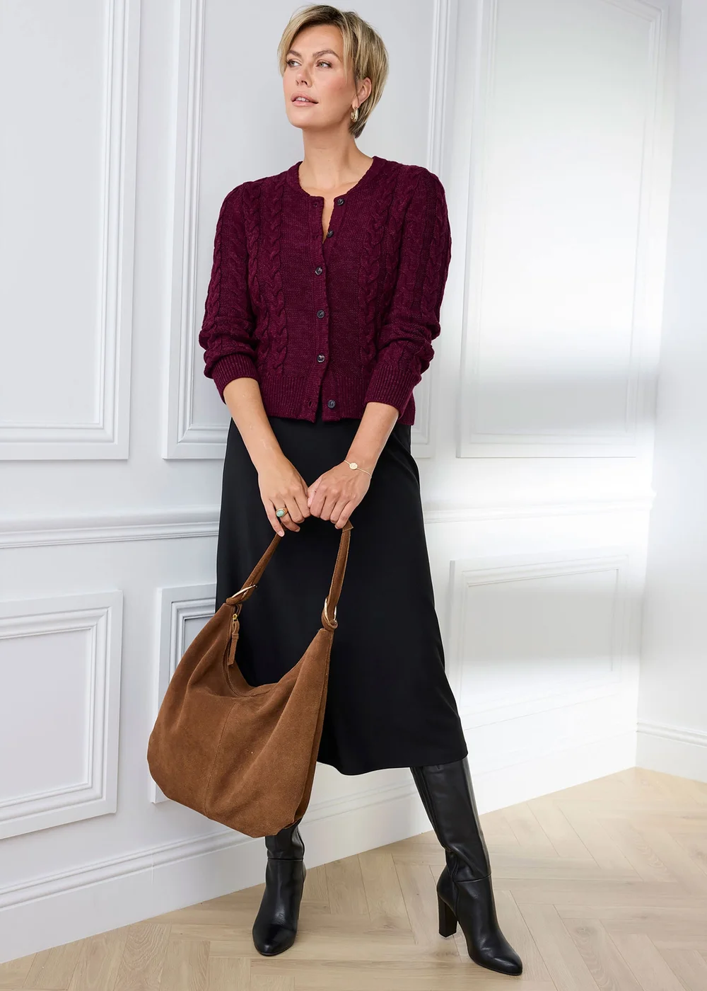 Cotton Traders Burgundy Cable Cardigan - 20 Image 2