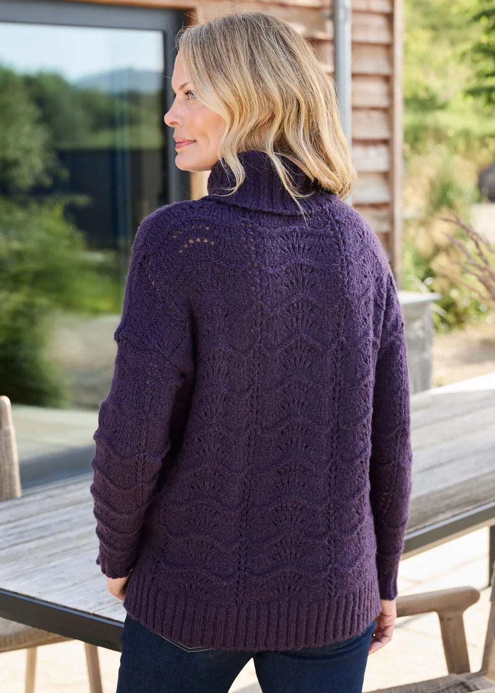 Cotton Traders Blackcurrant Pointelle Roll Neck Jumper - 10 Image 3