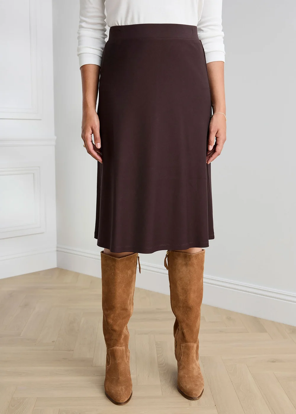 Cotton Traders Dark Chocolate Pull On Jersey Midi Skirt - 18 Image 2