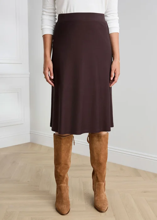 Cotton Traders Dark Chocolate Pull On Jersey Midi Skirt - 18 Image 2