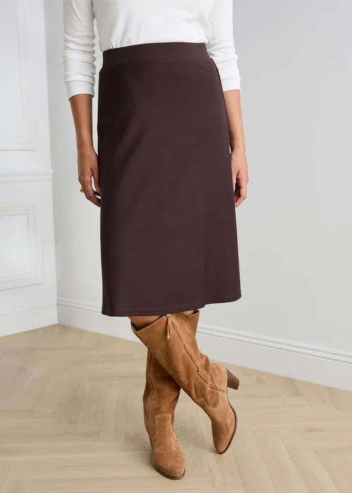 Cotton Traders Dark Chocolate Pull On Jersey Midi Skirt - 18 Image 1
