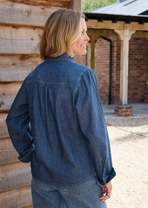 Cotton Traders Stonewash Denim Tie Neck Blouse - 16 Image 3