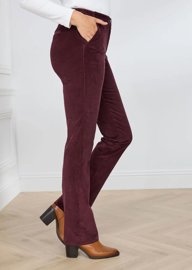 Cotton Traders Merlot Adjustable Waist Cord Straight Leg Trousers