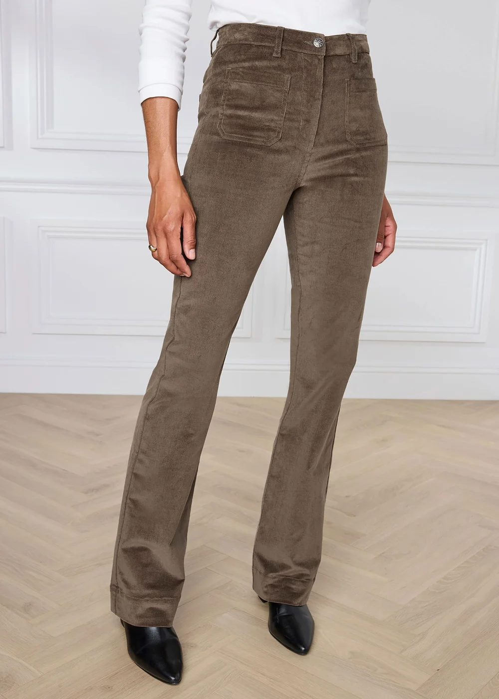 Cotton Traders Bark Slim Flare Stretch Cord Trousers - 18/L29 Image 2