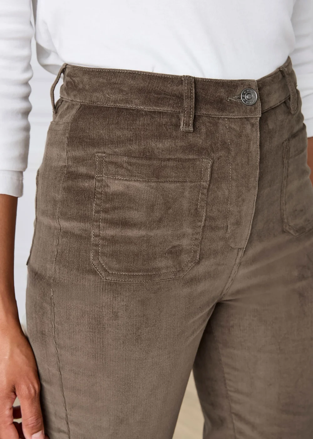 Cotton Traders Bark Slim Flare Stretch Cord Trousers - 18/L29 Image 4