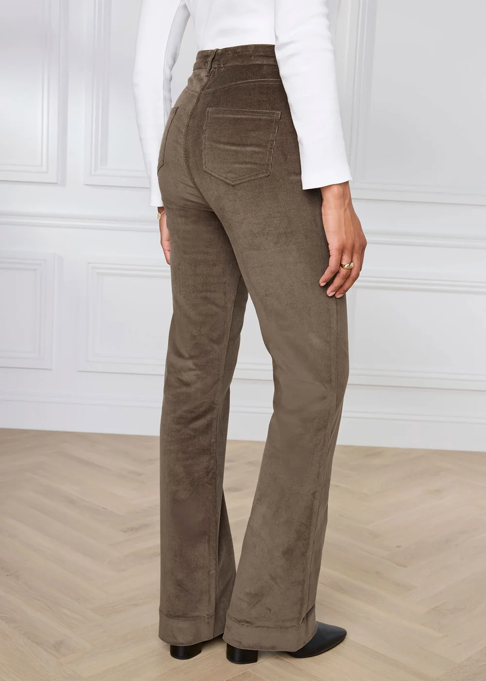 Cotton Traders Bark Slim Flare Stretch Cord Trousers - 18/L29 Image 3