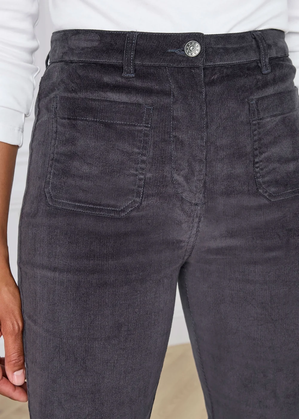 Cotton Traders Storm Grey Slim Flare Stretch Cord Trousers - 12/L27 Image 4