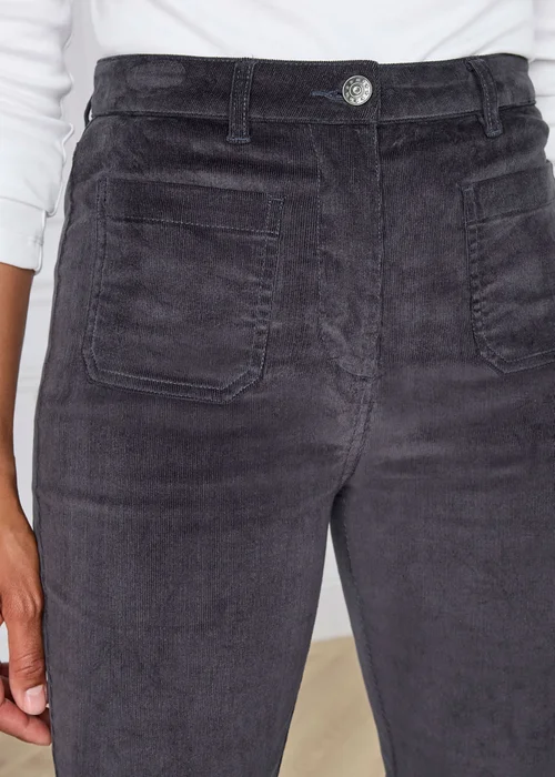 Cotton Traders Storm Grey Slim Flare Stretch Cord Trousers - 12/L27 Image 4