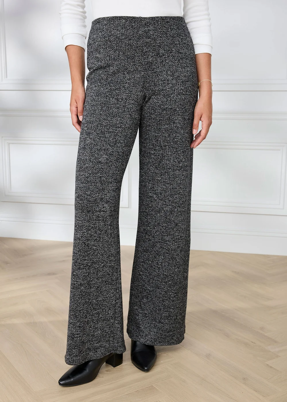 Cotton Traders Black Jersey Pull On Wide Leg Trousers - 12/L27 Image 2