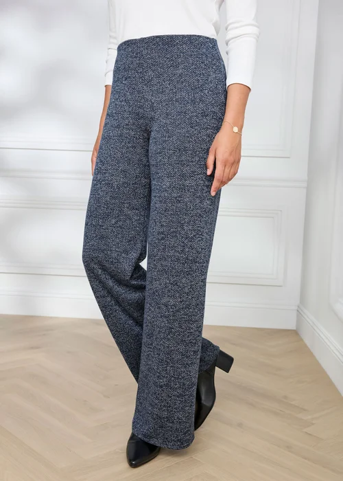 Cotton Traders Navy Jersey Pull On Wide Leg Trousers - 26/L29 Image 1