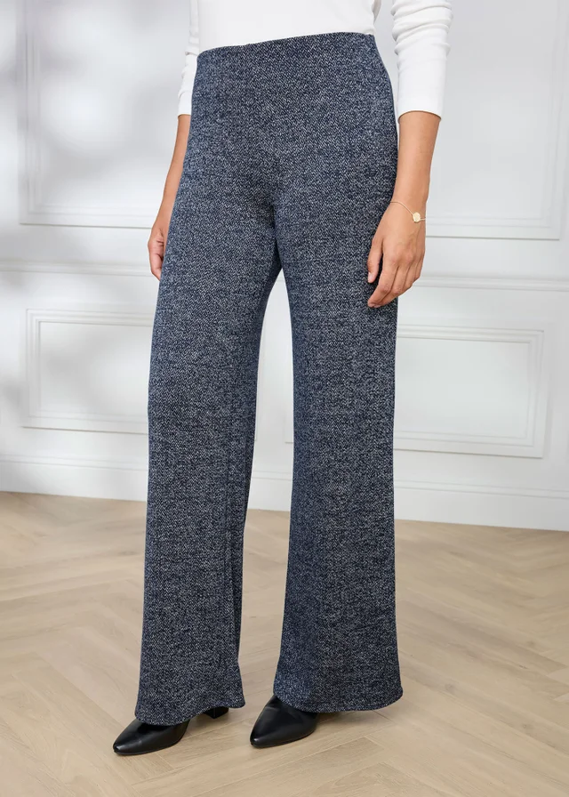 Cotton Traders Navy Jersey Pull On Wide Leg Trousers