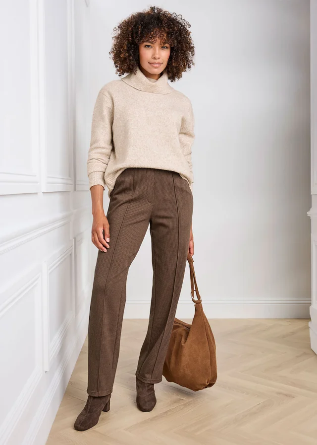 Cotton Traders Chocolate Pull On Check Jersey Trousers
