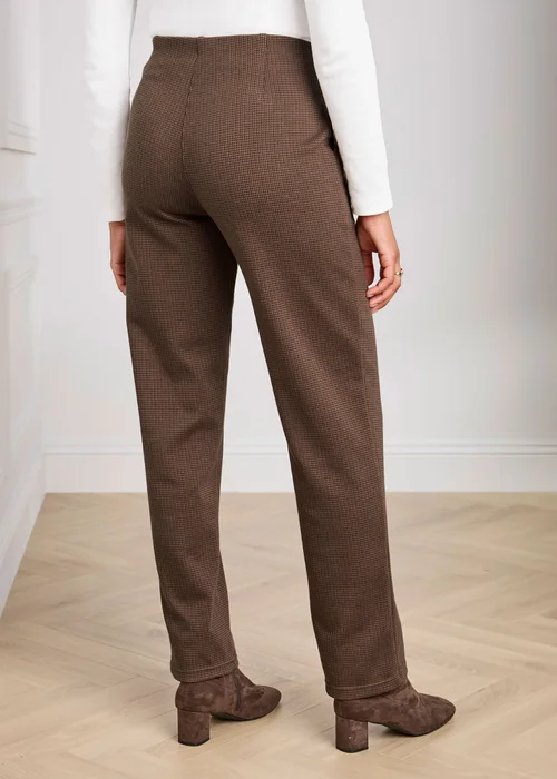 Cotton Traders Chocolate Pull On Check Jersey Trousers - 10/L29 Image 3