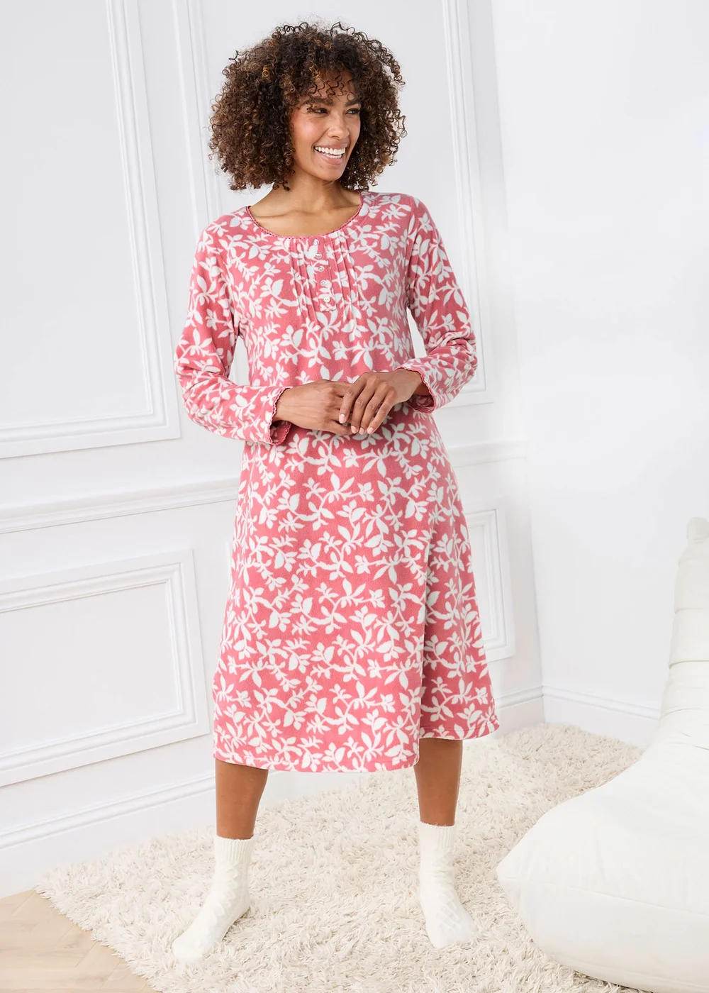 Cotton Traders Vintage Pink 2 Pack Fleece Nightdresses - 10-12 Image 2