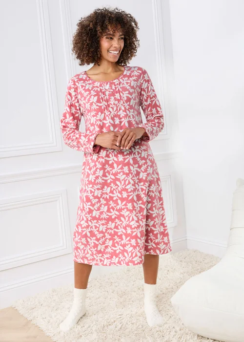 Cotton Traders Vintage Pink 2 Pack Fleece Nightdresses - 10-12 Image 2
