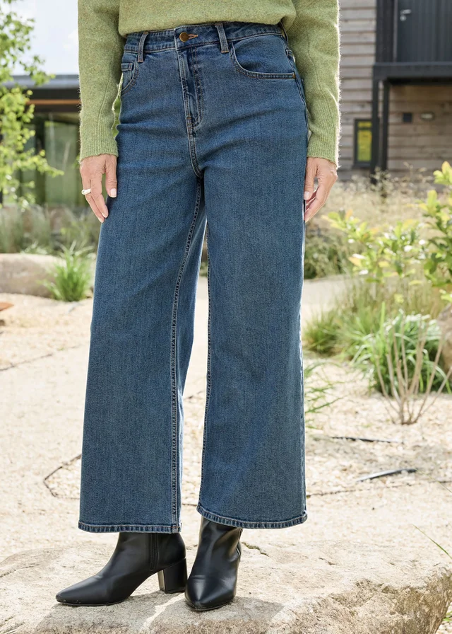 Cotton Traders Stonewash Ankle Grazer Wide Leg Jeans