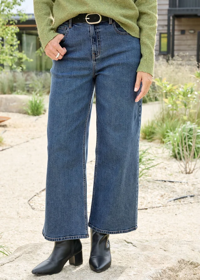 Cotton Traders Stonewash Ankle Grazer Wide Leg Jeans