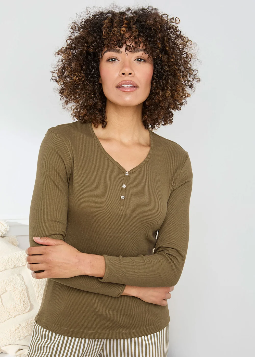 Cotton Traders Multi 2 Pack Cotton Ribbed Grandad Tops - 22 Image 2