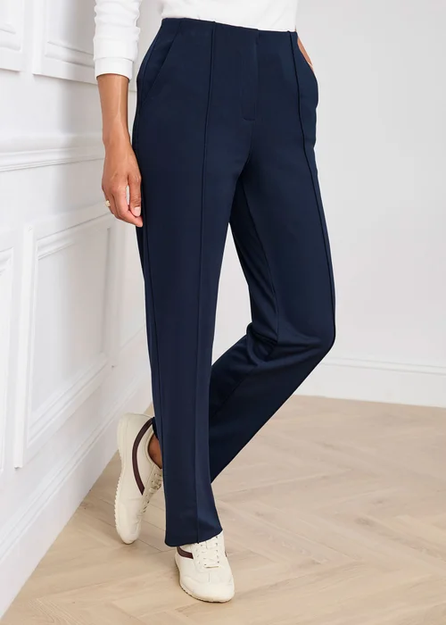 Cotton Traders Navy Pull On Jersey Trousers - 16/L27 Image 1