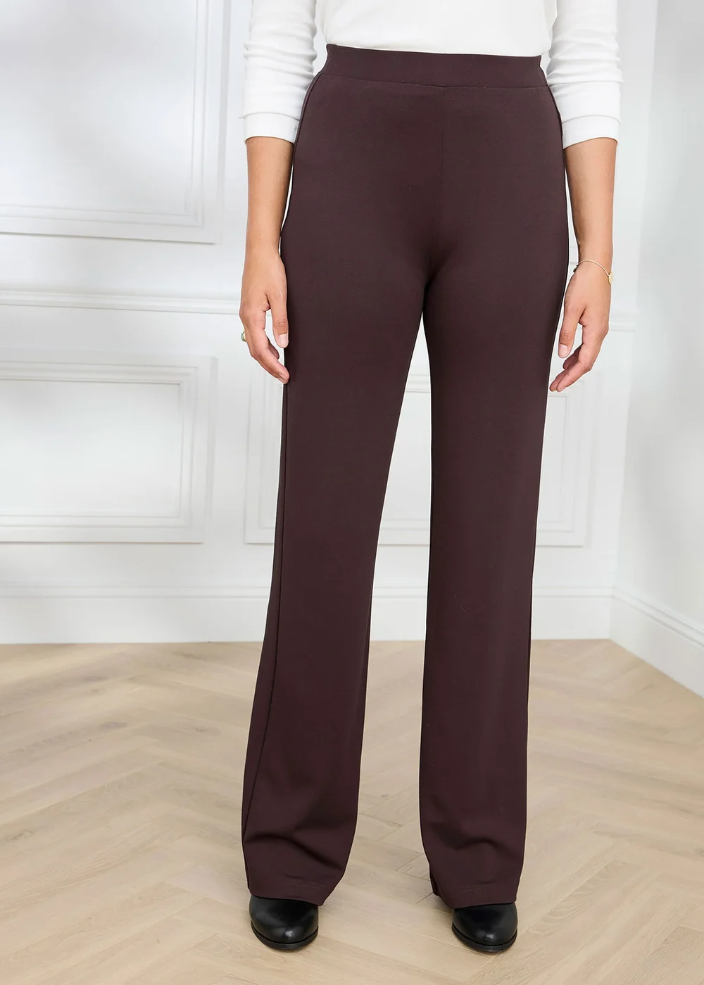 Cotton Traders Dark Chocolate Jersey Wide Leg Pull On Trousers - 14/L29 Image 2