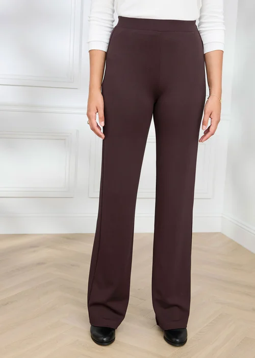 Cotton Traders Dark Chocolate Jersey Wide Leg Pull On Trousers - 14/L29 Image 2