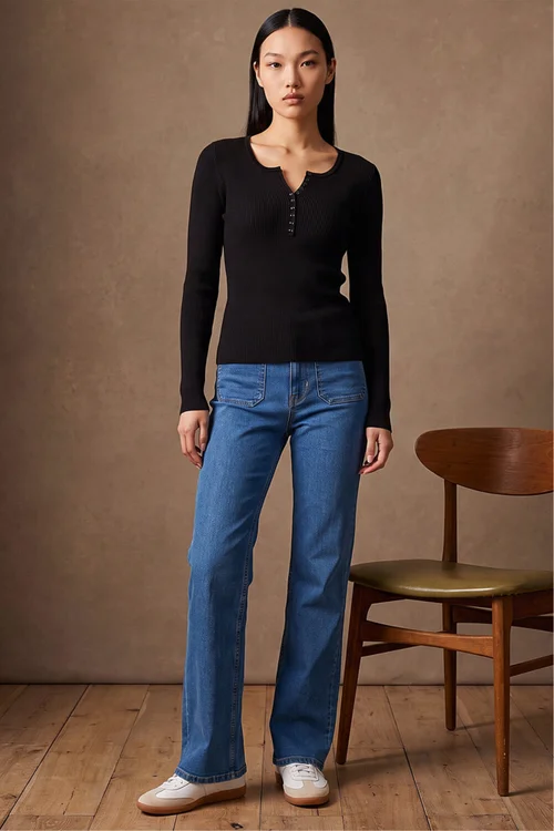 Dusk Black Button Detail Knit Top - 8 Image 3