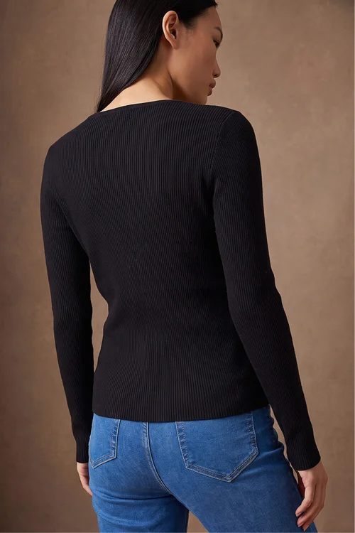 Dusk Black Button Detail Knit Top - 8 Image 4