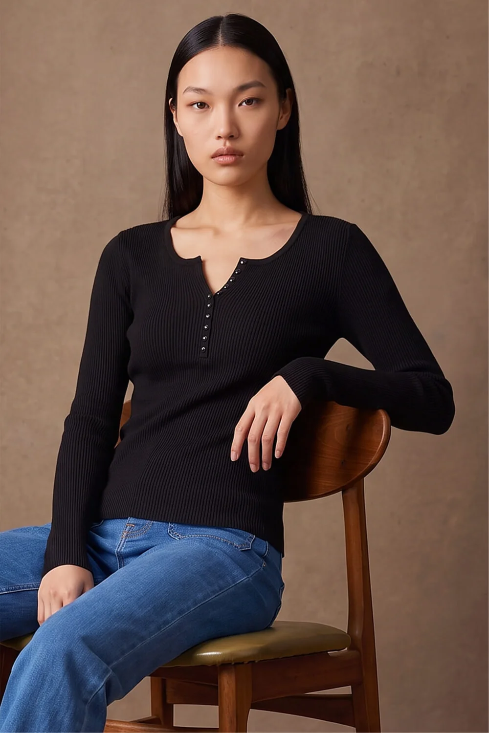 Dusk Black Button Detail Knit Top - 8 Image 2
