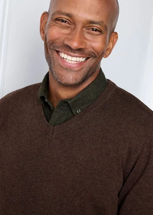 Cotton Traders Dark Brown Cotton V-Neck Jumper - M Image 4