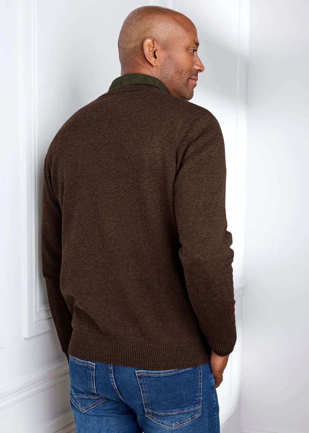 Cotton Traders Dark Brown Cotton V-Neck Jumper - M Image 3