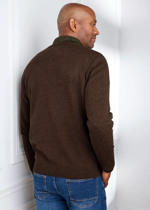 Cotton Traders Dark Brown Cotton V-Neck Jumper - M Image 3