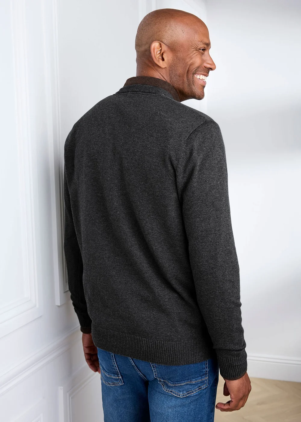 Cotton Traders Charcoal Cotton V-Neck Jumper - M Image 3