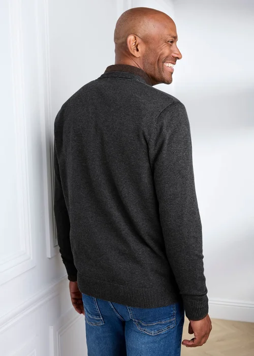 Cotton Traders Charcoal Cotton V-Neck Jumper - M Image 3