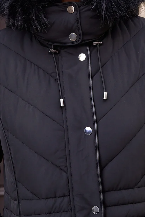 Roman Black Padded Fur Hood Coat - 18 Image 4