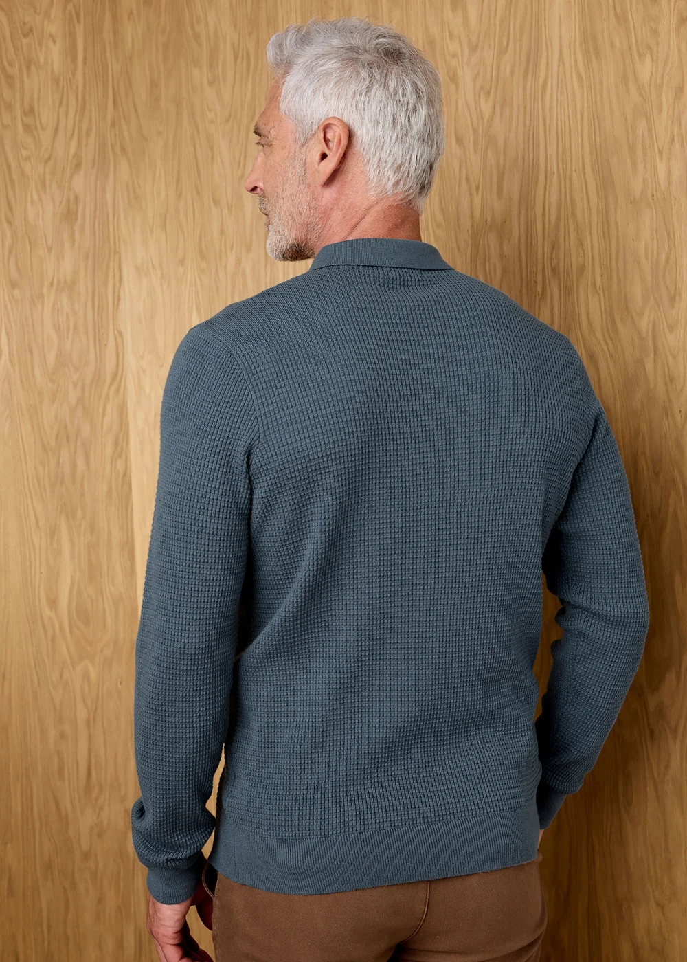 Cotton Traders China Blue Signature Long Sleeve Knitted Polo Shirt - 3XL Image 3
