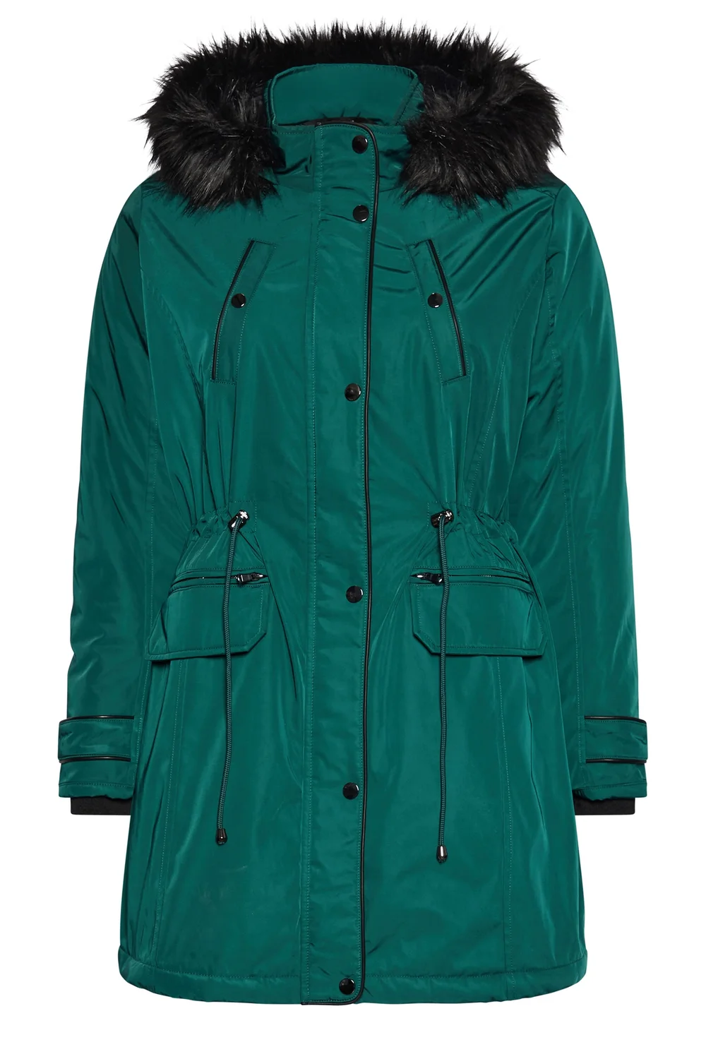 Yours Curve Green Faux Fur Trim Plush Parka Jacket - 26-28 Image 5