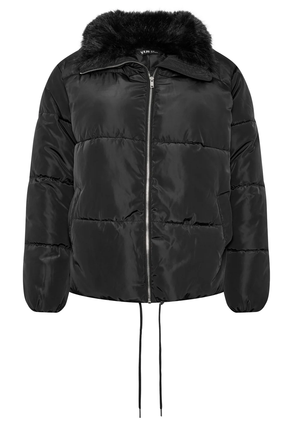 Yours Curve Black Funnel Neck Padded Coat - 30-32 Image 4