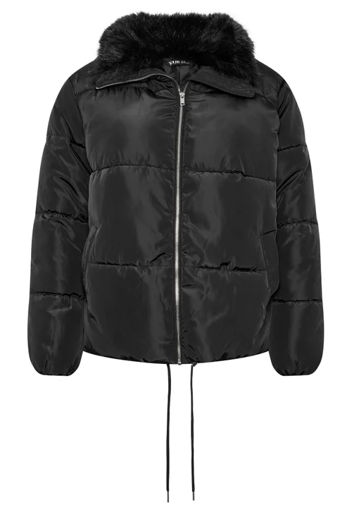 Yours Curve Black Funnel Neck Padded Coat - 30-32 Image 4